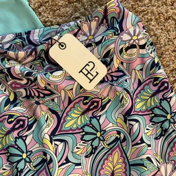 EP New York Women's Aqua Sleeveless Polo and Vibrant Skirt Set - Picture 2 of 6